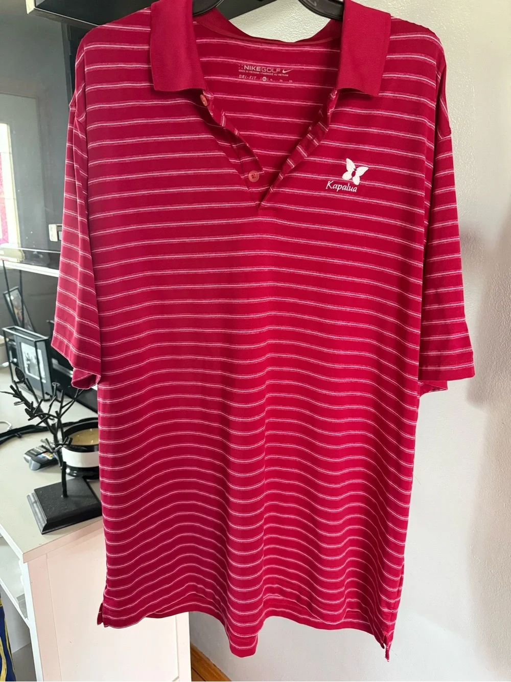 Nike Golf Dri-FIT Golf Polo Men’s Red White Striped Kapalua Logo Size XL